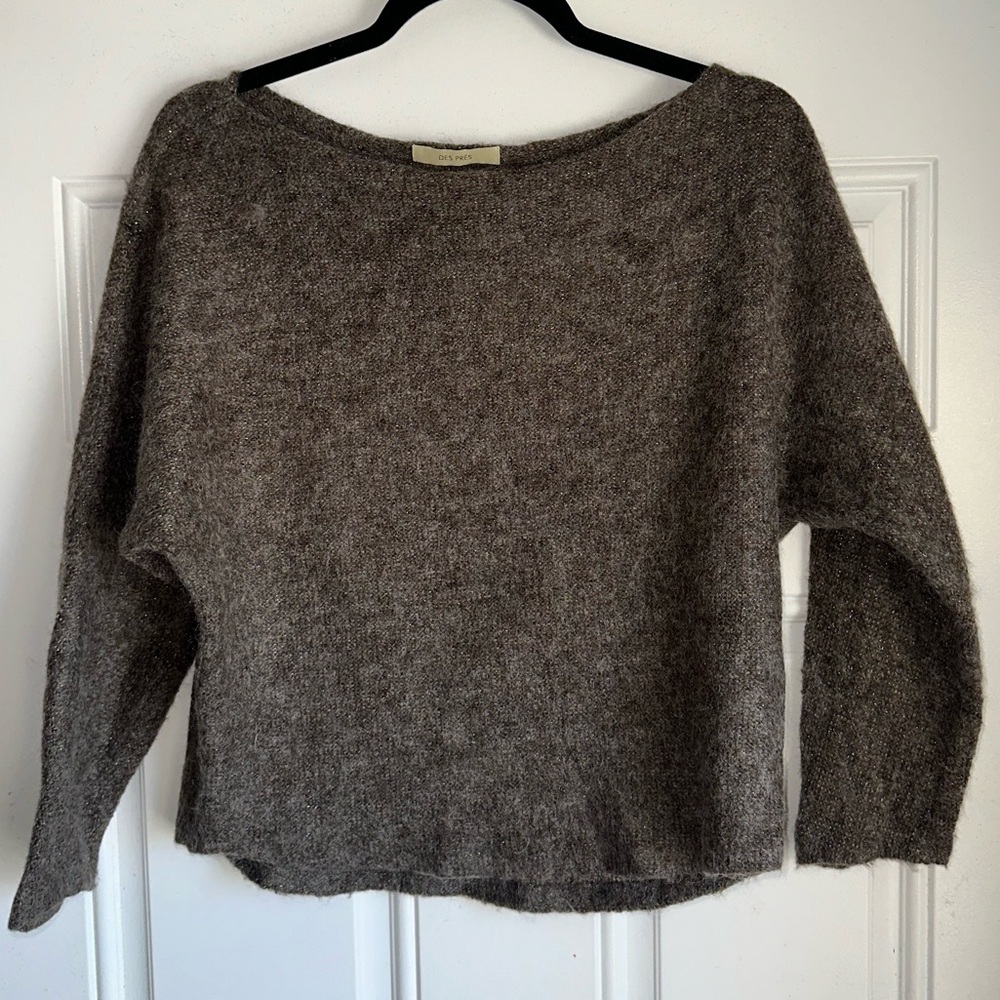 DES PRES KNITWEAR BROWN WOOL SWEATER SIZE L LARGE‎ PULLOVER boat neck